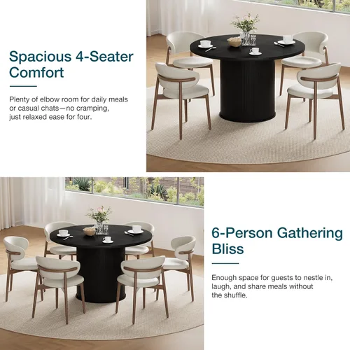 Vista 5 de HOMMPA Mesa de comedor redonda de 48 pulgadas para mesa de cocina de 4 a 6 pulgadas, mesa de comedor con base de tira de madera para cocina