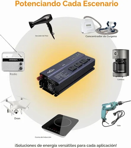 Vista 5 de Inversor de Onda Sinusoidal Pura de 1000W de 12V DC a 120V AC, Inversor de Corriente para Automóvil de 1000 Vatios 12 Voltios para Hogar, Camping