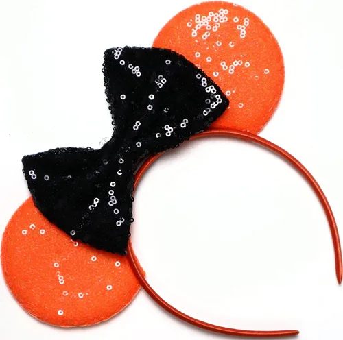 Vista 2 de CLGIFT Orejas de Minnie Mouse de Halloween, orejas de Minnie Naranja, orejas de Mickey Mouse negras, disfraz de Halloween.