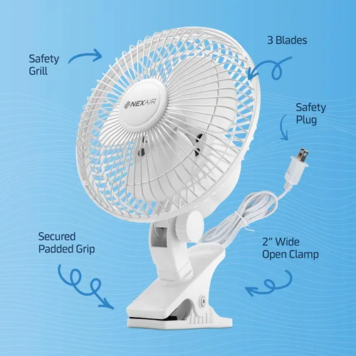 Vista 6 de NEXAIR Ventilador de clip de 6 pulgadas, rotación de 360 grados, ventilador de clip portátil de dos velocidades con agarre de abrazadera fuerte