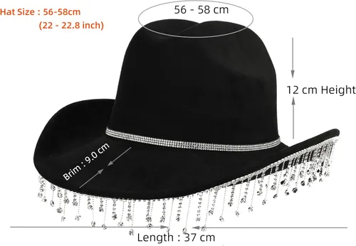 Vista 2 de Melesh Sombrero de vaquera para mujer, sombrero de vaquero occidental con flecos de diamantes de imitación