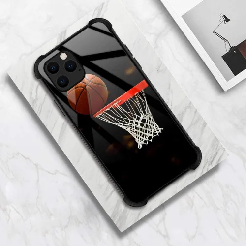 Vista 6 de Funda compatible con iPhone 11 Pro Max, plexiglás con patrón de aro de baloncesto para niños y hombres, funda antiarañazos a prueba de golpes