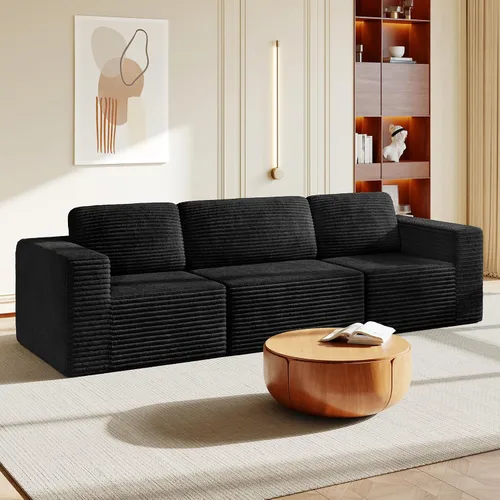 Vista 10 de Vesgantti Sofá modular en forma de U de 119 pulgadas, sofá modular de pana con asiento profundo y soporte de resortes, sofá convertible con 2 Beige