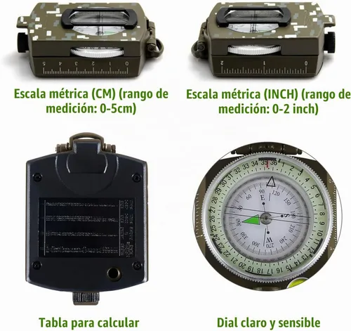 Vista 2 de Eyeskey Brújula Militar de Supervivencia Táctica Multifuncional con Cordón y Bolsa Impermeable y Resistente a los Impactos Brújula de EK1001