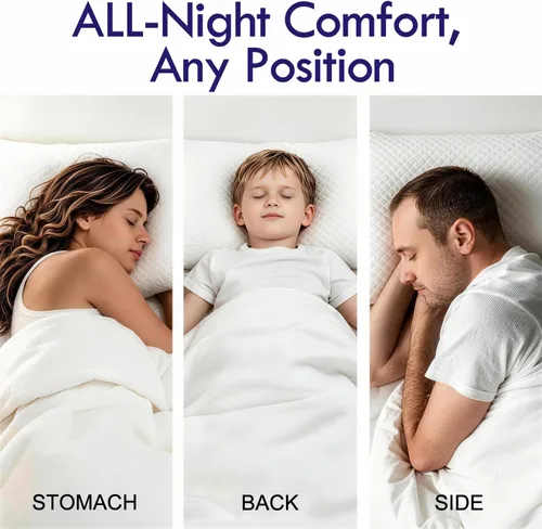 Vista 6 de HITO Juego de 2 almohadas de cama de hotel, tamaño estándar, 100 % material virgen, almohada alternativa de plumón – Soporte suave para espalda