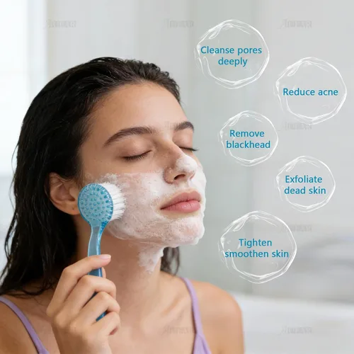 Vista 3 de AUEAR, Paquete de 4 cepillos faciales para limpieza y limpieza facial con tapa para mujeres y niñas, lavado y masaje de maquillaje