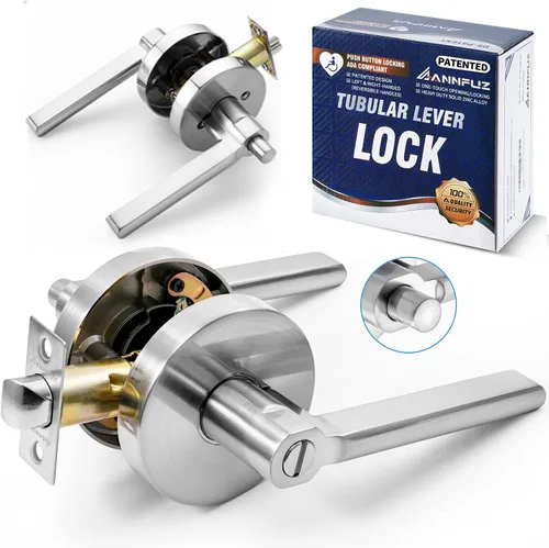 Vista 8 de Cerradura de palanca de apertura de un solo toque con llaves (níquel cepillado) Push Button Locking, ADA, Hands-Free Unlock Handle, Fits Left &