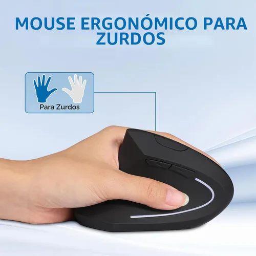 Vista 2 de Ratón para zurdos, ratón ergonómico inalámbrico para zurdos de 2.4G con DPI ajustable de 800/1200/1600, ratón inalámbrico vertical de 6 botones