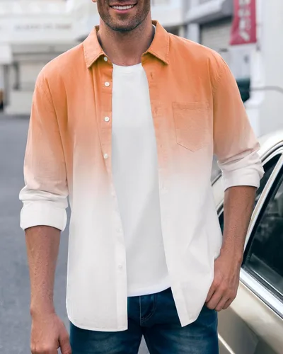 Vista 3 de Mens Gradient Linen Shirts Casual Button Down Long Sleeve Hippie Shirts