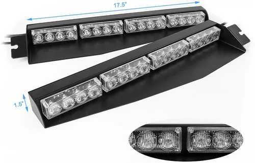Vista 3 de Baliza con visera LED de 32W, luz estroboscópica de emergencia para parabrisas, lámpara de tablero con plataforma con montaje separado, Ambar
