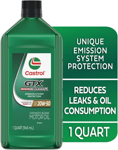 Vista 3 de Castrol GTX High Mileage 20W-50 Aceite de motor de mezcla sintética, 1 cuarto de galón, paquete de 6