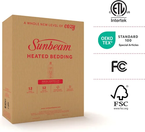 Vista 10 de Manta eléctrica térmica Sunbeam Royal Luxe de microfelpa, 12 ajustes de calor, apagado automático seleccionable de 12 horas, calentamiento rápido