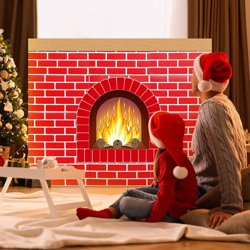 Vista 6 de Fullhawl - 26 chimeneas de cartón de Navidad 3D, ladrillo rojo
