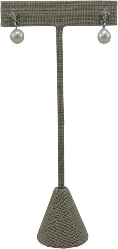 Vista 5 de 3 Gris Elegante Lino 5.75 "Pendientes T Stand Display, Soporte en forma de T para feria comercial, negocio en casa, promoción, o simplemente