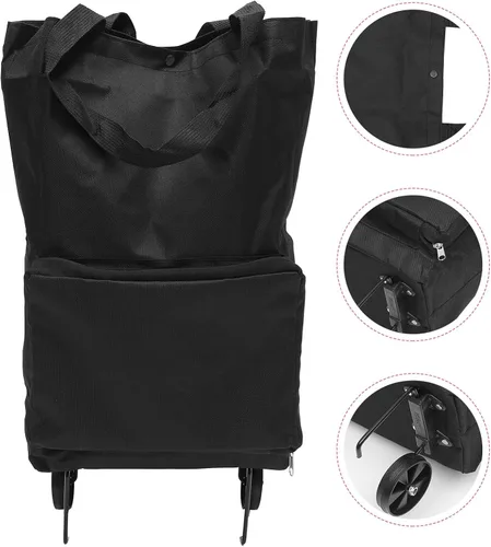 Vista 4 de FOMIYES Bolsa plegable de la carretilla Bolsa de compras plegable con ruedas Carrito de compras plegable Cajón de carro utilitario Negro