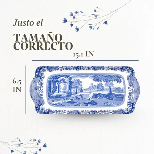 Vista 7 de Spode Blue Italian Collection - Bandeja para sándwiches (15.25 x 6.5 pulgadas), pieza rectangular de melamina con diseño de campo inspirado