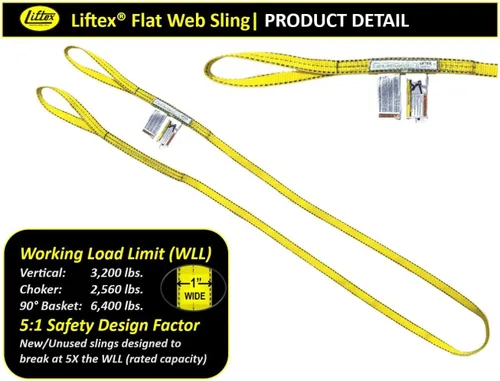 Vista 2 de LIFTEX® - De confianza desde 1955 Eslinga de elevación de ojo plano de poliéster Anchos de 1-4", longitudes de 3-30', 2 capas Correas