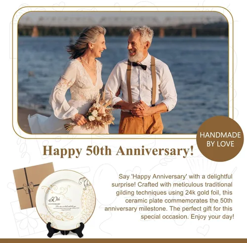 Vista 4 de Urllinz Regalos de boda de 50 aniversario para parejas, padres, abuelos, regalo de recuerdo de aniversario de boda, plato de matrimonio de 50 años
