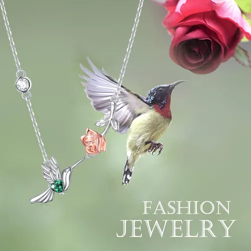 Vista 6 de HOOHWE Anillo de colibrí de plata de ley S925, collar, aretes, joyería de colibrí para mujeres y adolescentes, Metal, No es una piedra preciosa