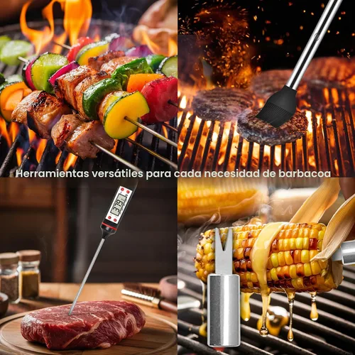 Vista 6 de Kaluns Accesorios para Parrilla, Regalos para Papá para Navidad Regalos para Parrilla, Juego de Parrilla de Acero Inoxidable Resistente