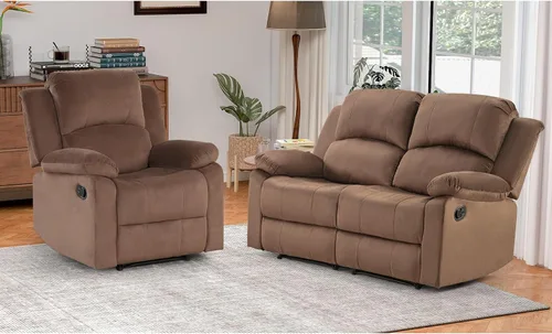 Vista 24 de EBELLO Juego de sofá reclinable manual, moderno juego de muebles reclinables de microfibra para sala de estar, incluye 2 sillas reclinables y 1 sofá