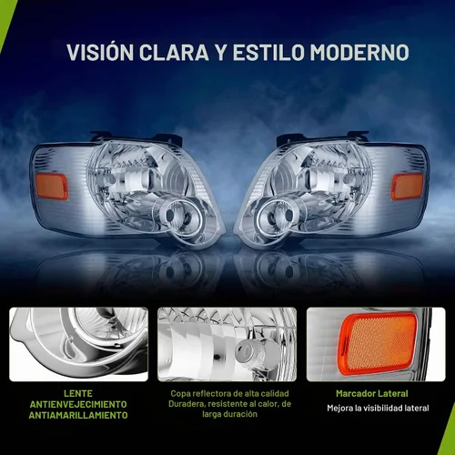 Vista 4 de Conjunto de repuesto de faros delanteros para Ford Explorer. Reflectores ámbar, carcasa cromada Compatible con Ford Explorer Sport Trac 2007-2010