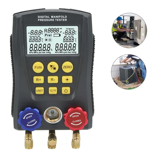 Vista 4 de Manómetro digital universal HVAC – Probador de presión y temperatura de vacío de alta precisión con agarre cómodo inteligente para sistemas de aire