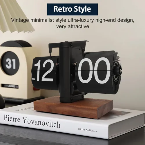 Vista 5 de Reloj de escritorio abatible, reloj digital retro de mesa abatible, decoración moderna de mediados de siglo, funciona con pilas, funciona