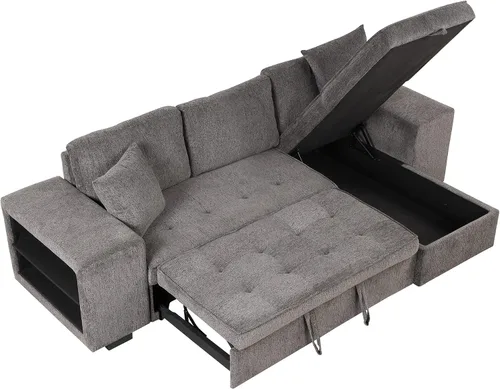 Vista 9 de Sofá cama modular de 104 pulgadas con diván convertible de almacenamiento y taburetes para sala de estar, moderno sofá cama extraíble de 3 asientos