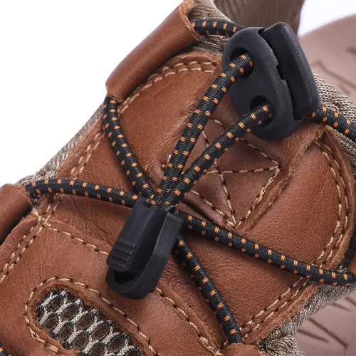 Vista 5 de Harssidanzar Sandalias de senderismo de cuero para hombre, zapatos acuáticos de verano, puntera cerrada, sandalias deportivas ligeras para caminar