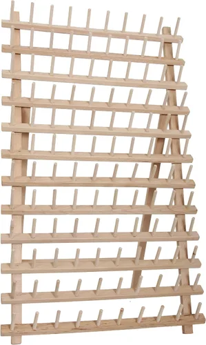 Vista 8 de Threadart Estante de hilo de madera para 66 carretes grandes, hecho de madera dura, resistente, independiente o montaje en pared, perfecto