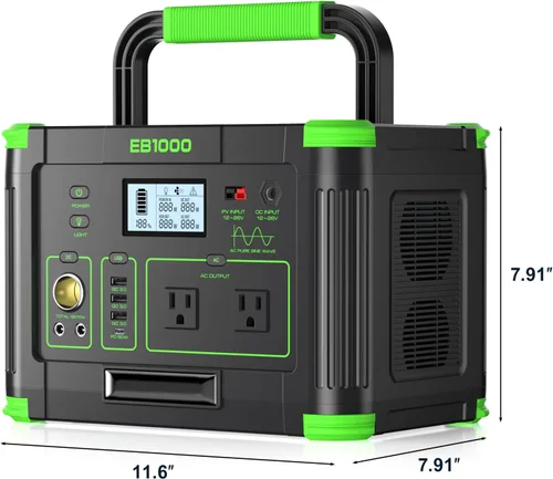 Vista 9 de GRECELL - Generador solar portátil de 1000 W, 999 Wh con salida USB-C PD de 60 W, salida de CA de onda sinusoidal pura de 110 V, batería de litio
