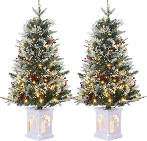 Vista 14 de Árbol de Navidad de 3 pies con base de reno, árbol de Navidad artificial esmerilado con 78 luces LED, caja de batería de 8 modos, decoraciones