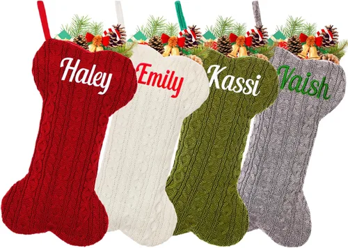 Vista 10 de 1 pieza de medias de Navidad personalizadas, medias de Navidad colgantes de felpa de piel sintética blanca con nombres, medias de Navidad grandes