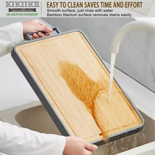 Vista 4 de Tabla de cortar de titanio, tabla de cortar de bambú de doble cara para cocina de grado alimenticio de doble cara, tablas de cortar de titanio puro