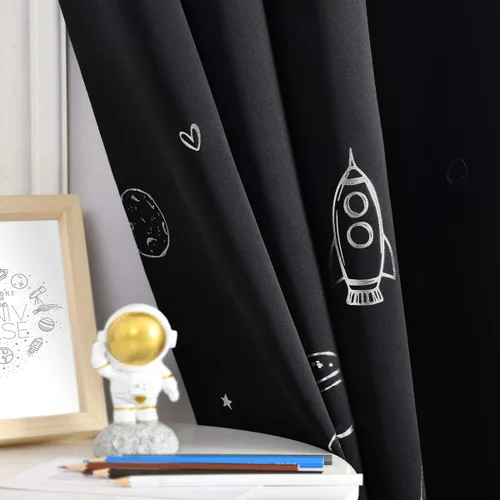 Vista 3 de Vangao Cortinas negras para niños, dormitorio de niños, cortinas opacas con temática espacial para habitación de niños, guardería, habitación