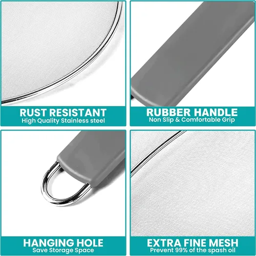 Vista 6 de Pantalla contra salpicaduras de grasa de 13 pulgadas para cocinar, protector de salpicaduras de aceite de acero inoxidable y malla ultrafina que Gris
