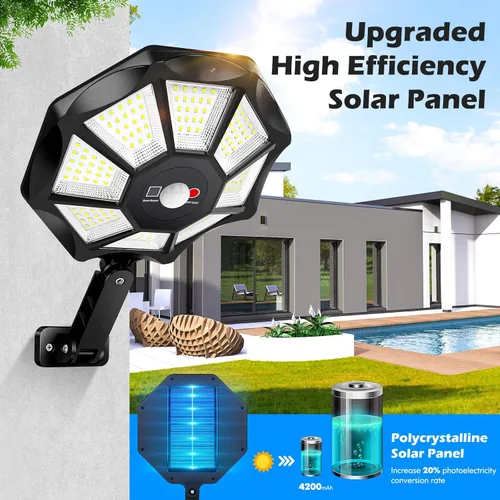 Vista 9 de Luces solares para exteriores impermeables, luces de inundación LED de 6500K 168 luces para exteriores con sensor de movimiento, iluminación solar