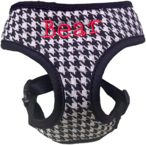 Vista 11 de Arnés personalizado para perro con nombre bordado de mascota, arnés para perro de pata de gallo, chaleco acolchado suave ajustable para perros Negro