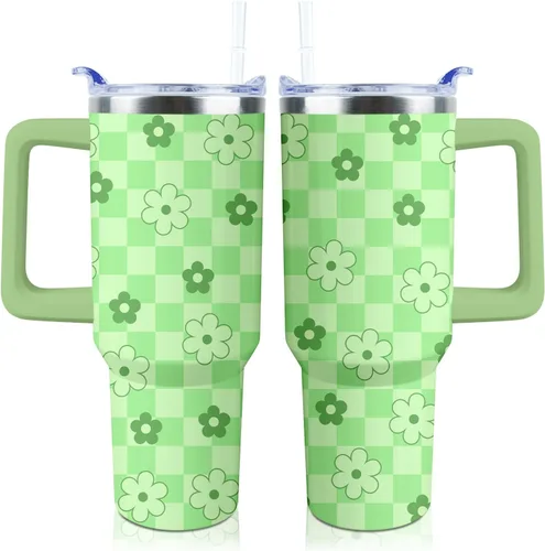 Vista 8 de Vaso de 40 onzas con asa y tapa con pajita a prueba de fugas Regalos inspiradores de cumpleaños del Día de la Madre para mujeres, hombres