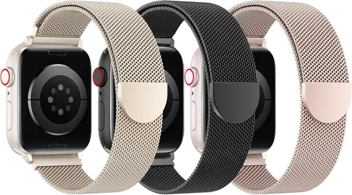 Vista 17 de BELONGME Paquete de 3 correas de malla en bucle compatibles con Apple Watch para mujeres y hombres 40mm 41mm 38mm 42mm 44mm 45mm 49mm 46mm Series 11