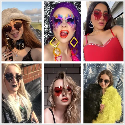 Vista 3 de LASPOR Gafas de sol de corazón derretidor para mujeres y hombres, sin llantas, gafas de fiesta de goteo, de metal dorado, sin marco, gafas de lágrima