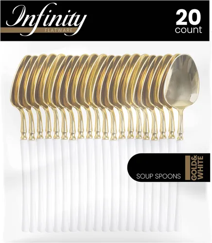 Vista 24 de PlasticPro 20 unidades de tenedores de cena de plástico dorado de calidad premium resistentes desechables elegantes cubiertos de cena para fiesta