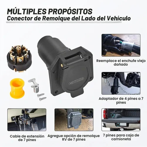 Vista 5 de MECMO Conector de Arnés de Cableado para Remolque de Hoja RV de 7 Pines, Extremo Hembra del Lado del Vehículo Camión Enchufe Socket de Remolque de 7