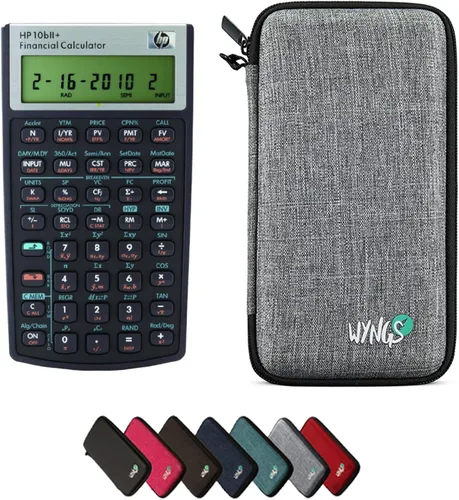 Vista 8 de HP 10B II Plus/Hewlett Packard 10BII+ Calculadora científica financiera + funda protectora WYNGS color negro