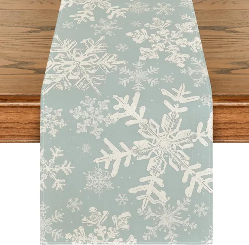 Vista 8 de Artoid Mode Camino de mesa de Navidad con copos de nieve azul marino, decoración de mesa de comedor para vacaciones de invierno, para decoración