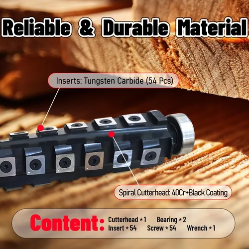 Vista 3 de Cabezal de corte helicoidal en espiral de 12-1/2 pulgadas para cepilladora Dewalt DW733 DW734, 4 filas con 54 piezas de insertos de carburo