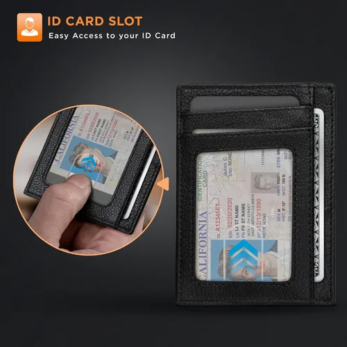 Vista 6 de SERMAN BRANDS RFID Blocking Slim Minimalist Mens Front Pocket Wallet. Thin Card Holder. Full Grain Leather Wallets for Men