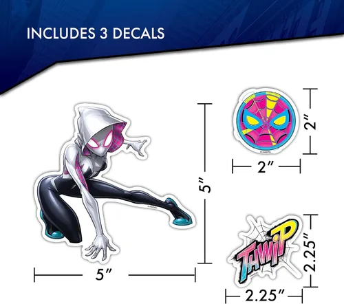Vista 3 de Marvel Spider-Gwen - Juego de 3 calcomanías de vinilo para botella de agua de coche, bicicleta, casco, laptop, patineta, calcomanías de Marvel
