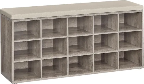 Vista 18 de VASAGLE - Colección CUSTOS - Banco para zapatos, banco de almacenamiento con asiento acolchado, banco de entrada con 9 compartimentos